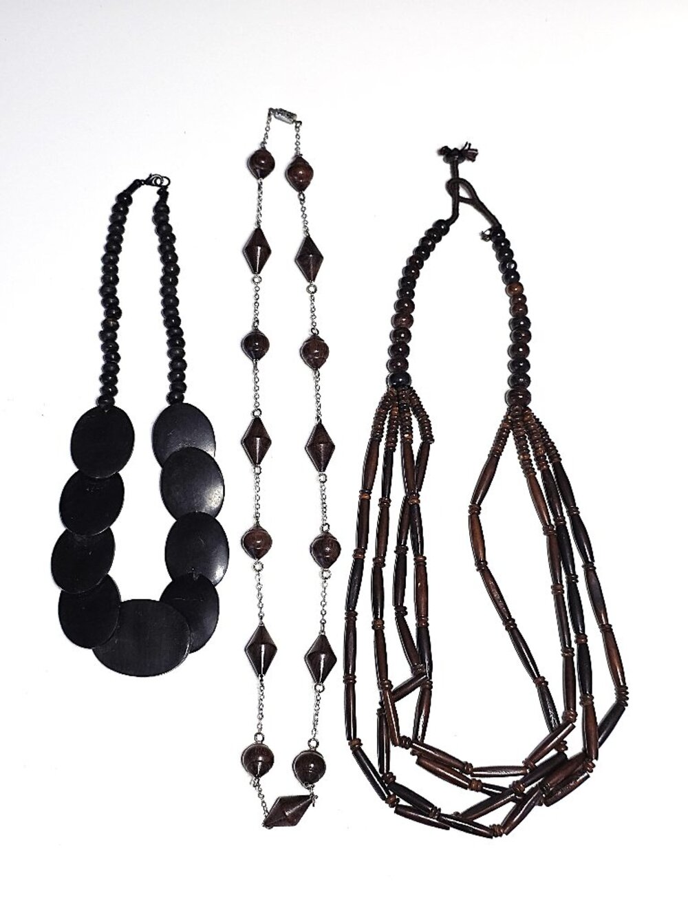 3 x dark wood necklace bundle